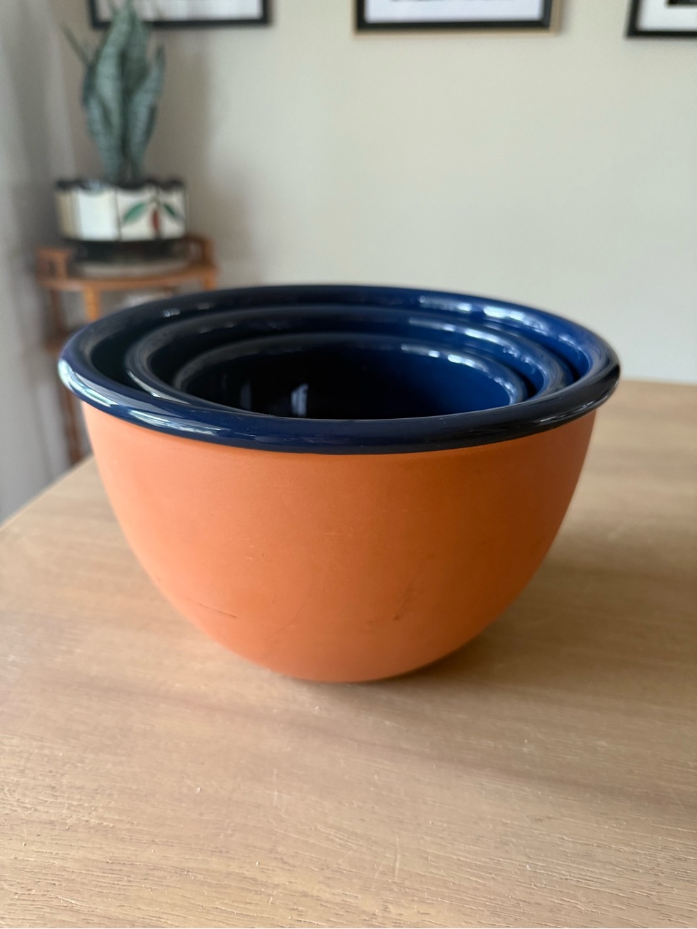 VTG 3 Set Over & Back Terracotta navy Mixing Bowl Portugal Nesting Bowls